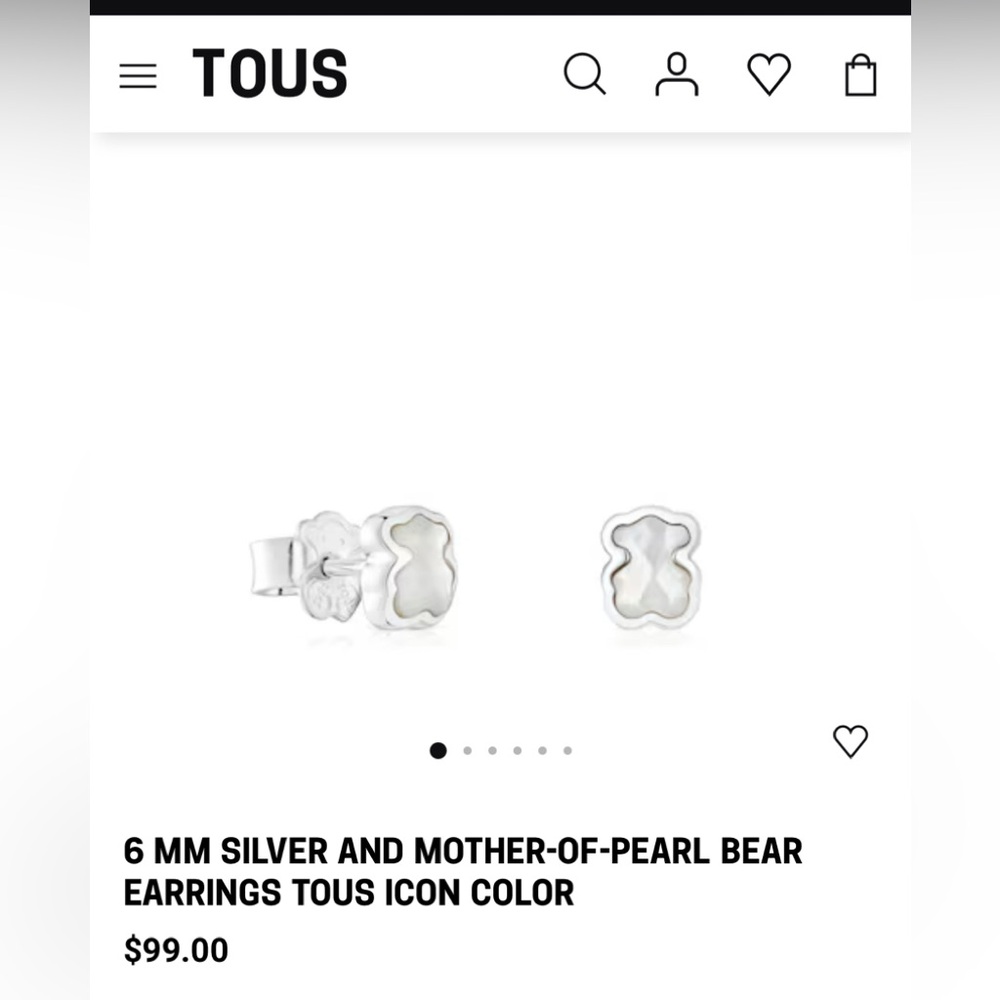 Tous 6mm Silver and Mother of Pearl Bear Stud Earrings - Picture 2 of 7